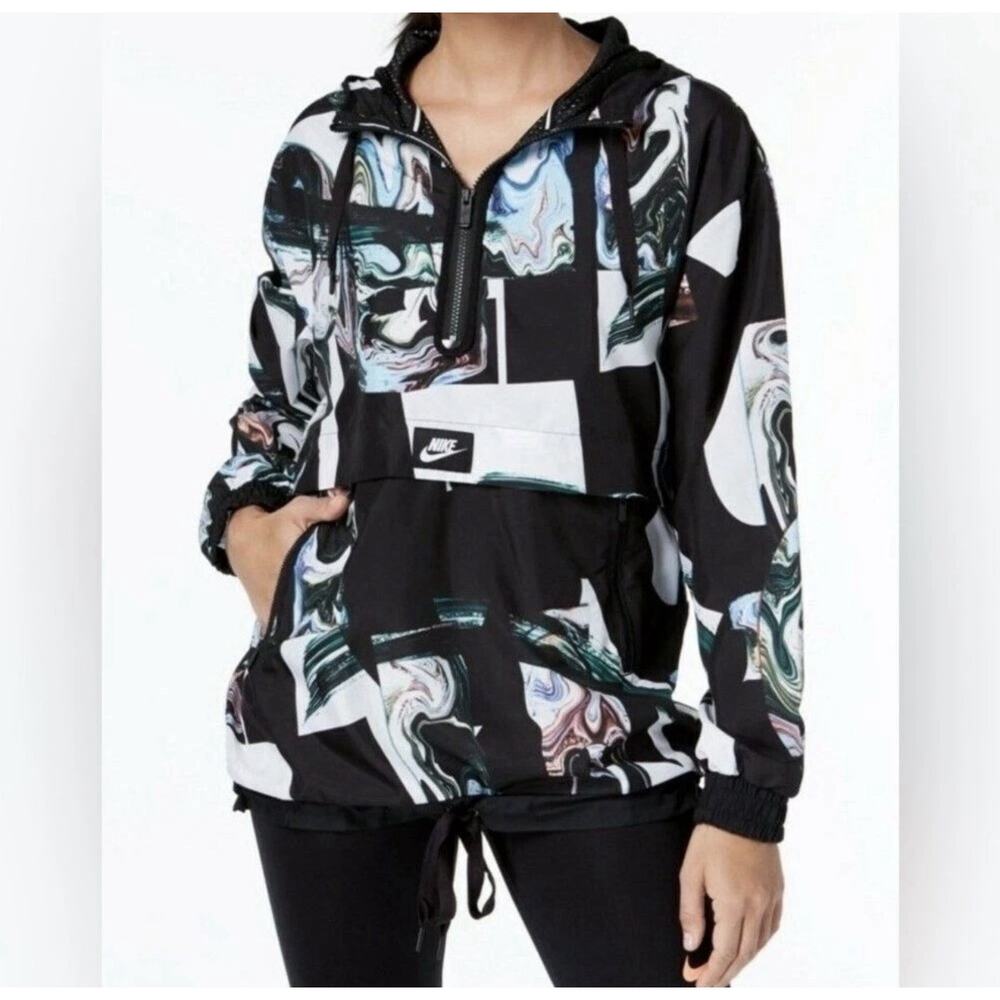 Nike Half-Zip Hooded Pullover Jacket Women's Small Swirl Marble Print BQ6783-010